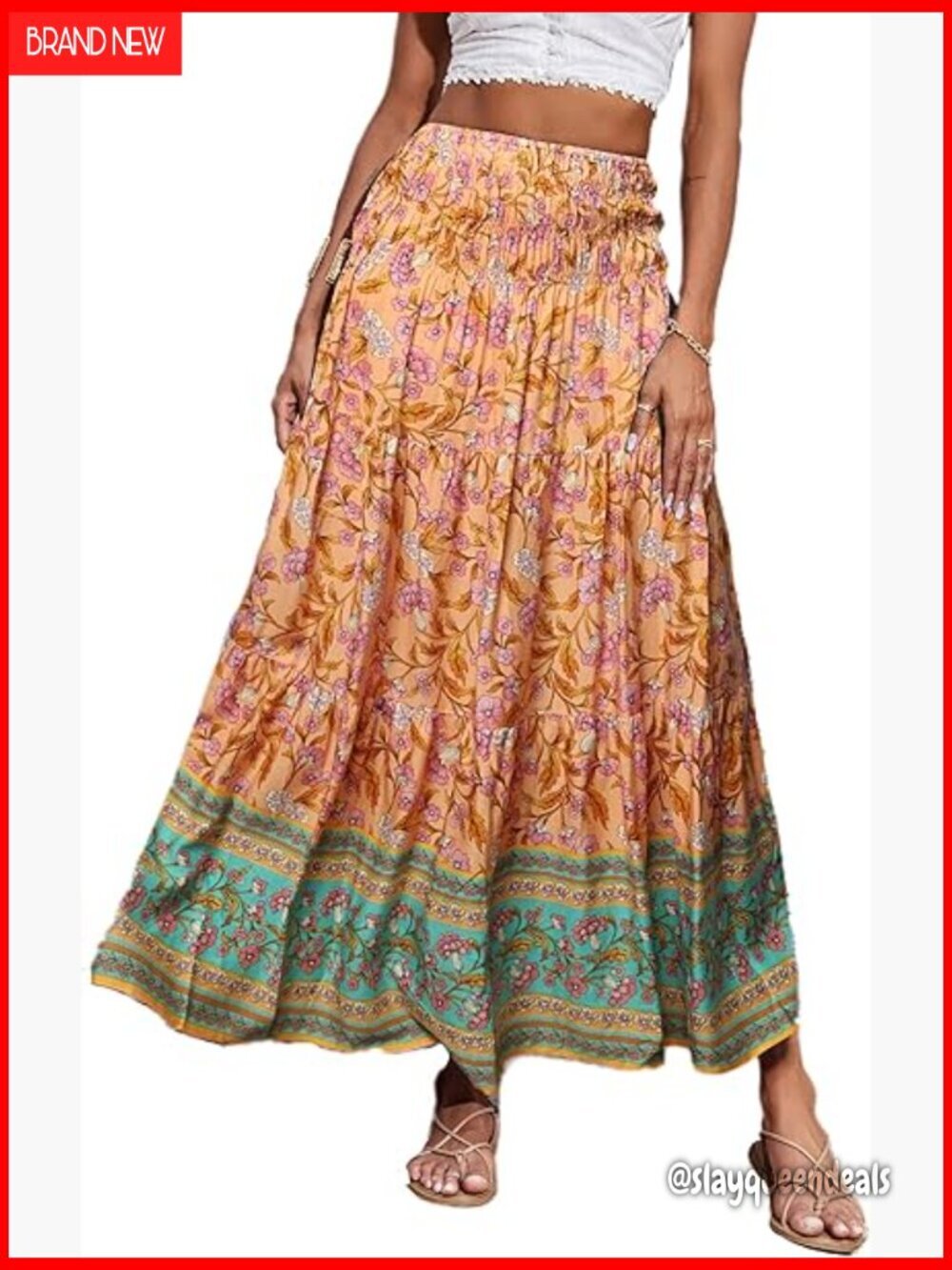 Maxi Skirt High Waist Floral Boho A-Line Beach Vacation Summer